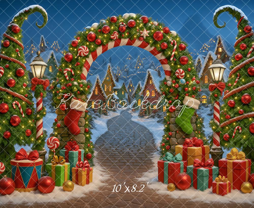 Kate Christmas Arch Candy Trees Presents Backdrop Designed by Ashley Paul