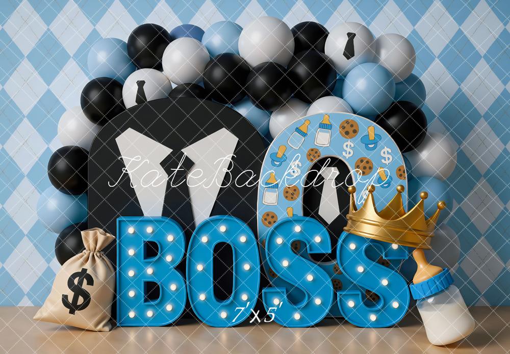 Kate Boss Suit Balloons Blue Backdrop Designed by Mini MakeBelieve - Kate Backdrop AU