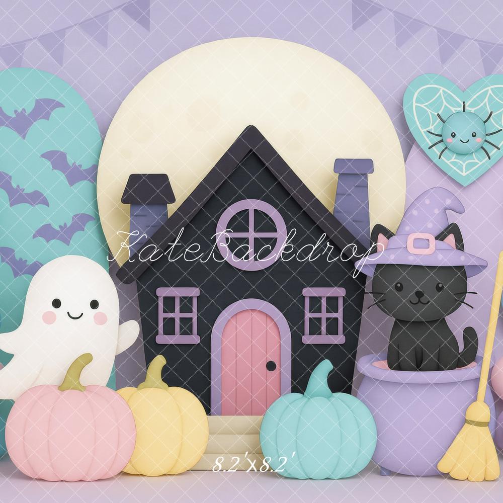 Kate Halloween House Ghost Cat Pumpkins Backdrop Designed by Mini MakeBelieve