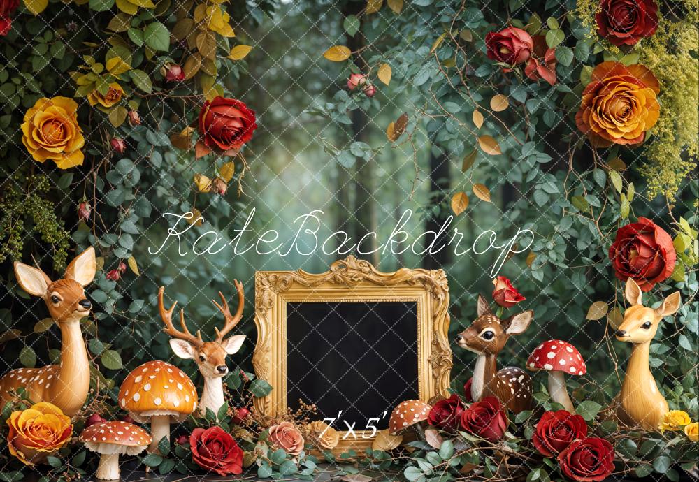 Kate Forest Deer Roses Mushrooms Backdrop Designed by Emetselch - Kate Backdrop AU