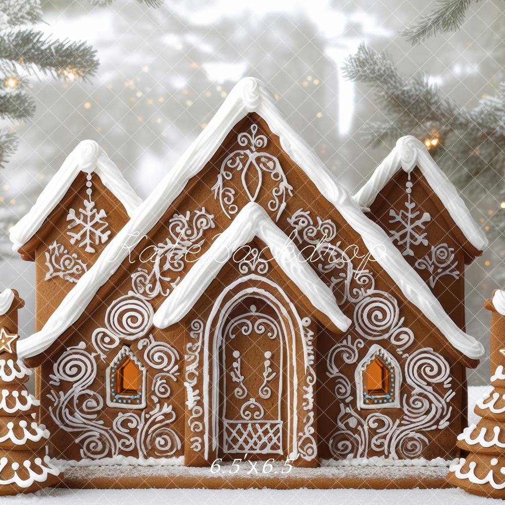 Kate Christmas Gingerbread House Snowy Backdrop Designed by Mini MakeBelieve - Kate Backdrop AU