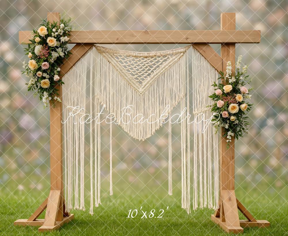 Kate Boho Bokeh Flowers Wooden Arch Backdrop Designed by Mini MakeBelieve