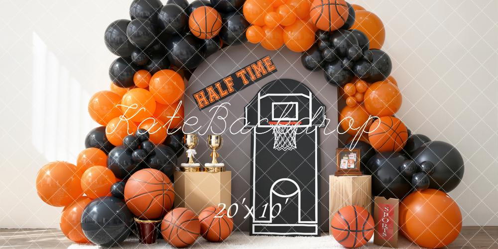 Kate Basketball Hoop Trophy Orange Black Balloons Backdrop Designed by Emetselch
