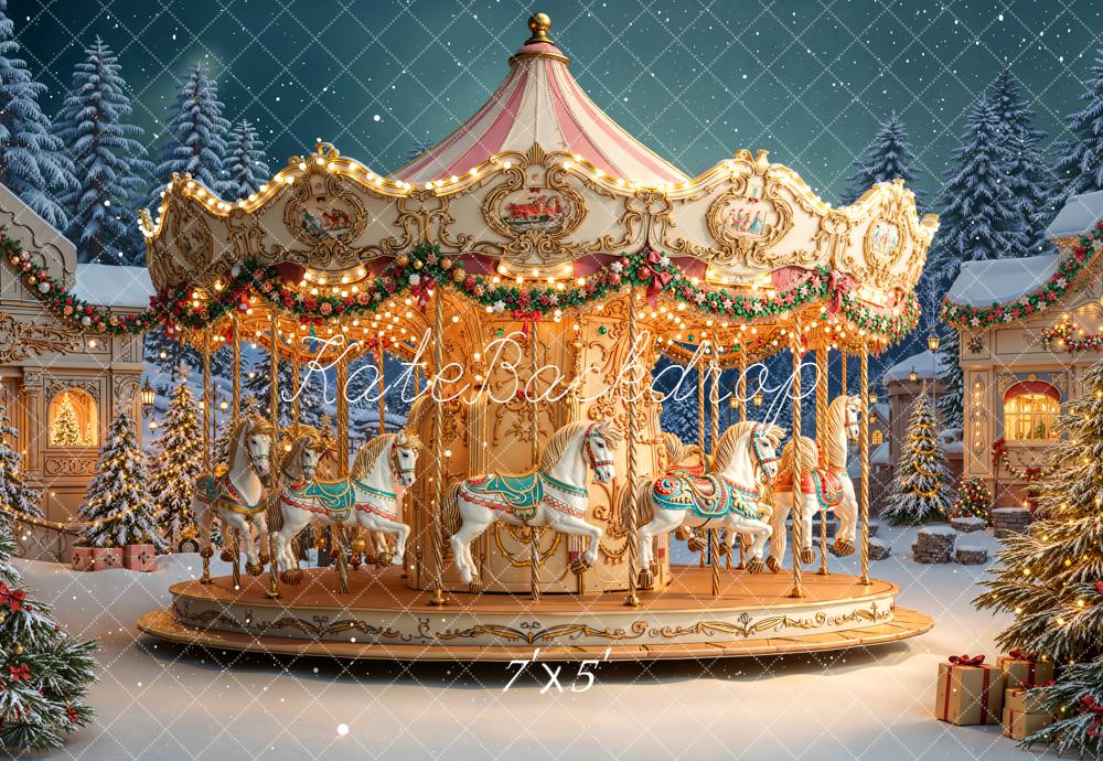 Kate Carousel Christmas Village Snow Backdrop Designed by Chain - Kate Backdrop AU
