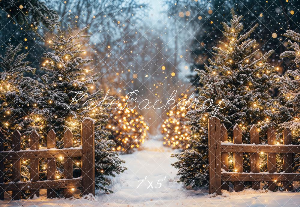 Kate Christmas Snowy Trees Lights Backdrop Designed by Emetselch - Kate Backdrop AU