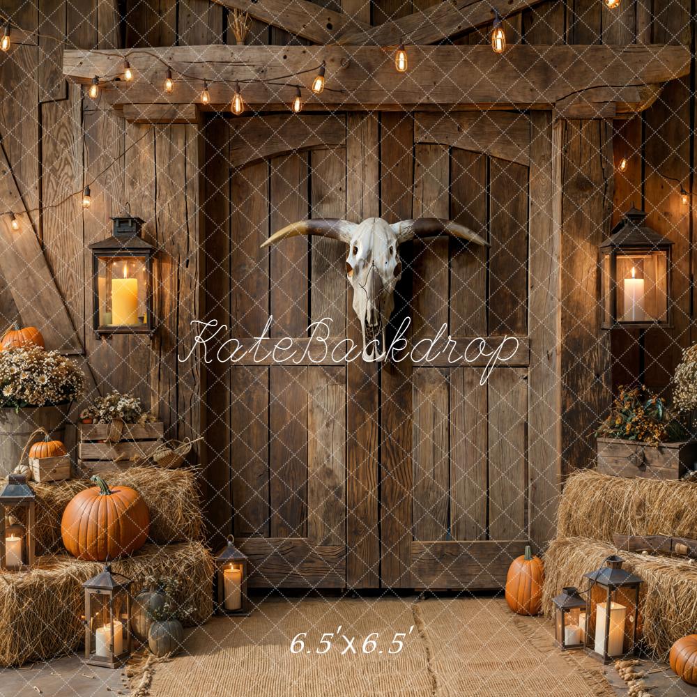 Kate Autumn Barn Door Pumpkins Hay Backdrop Designed by Emetselch - Kate Backdrop AU