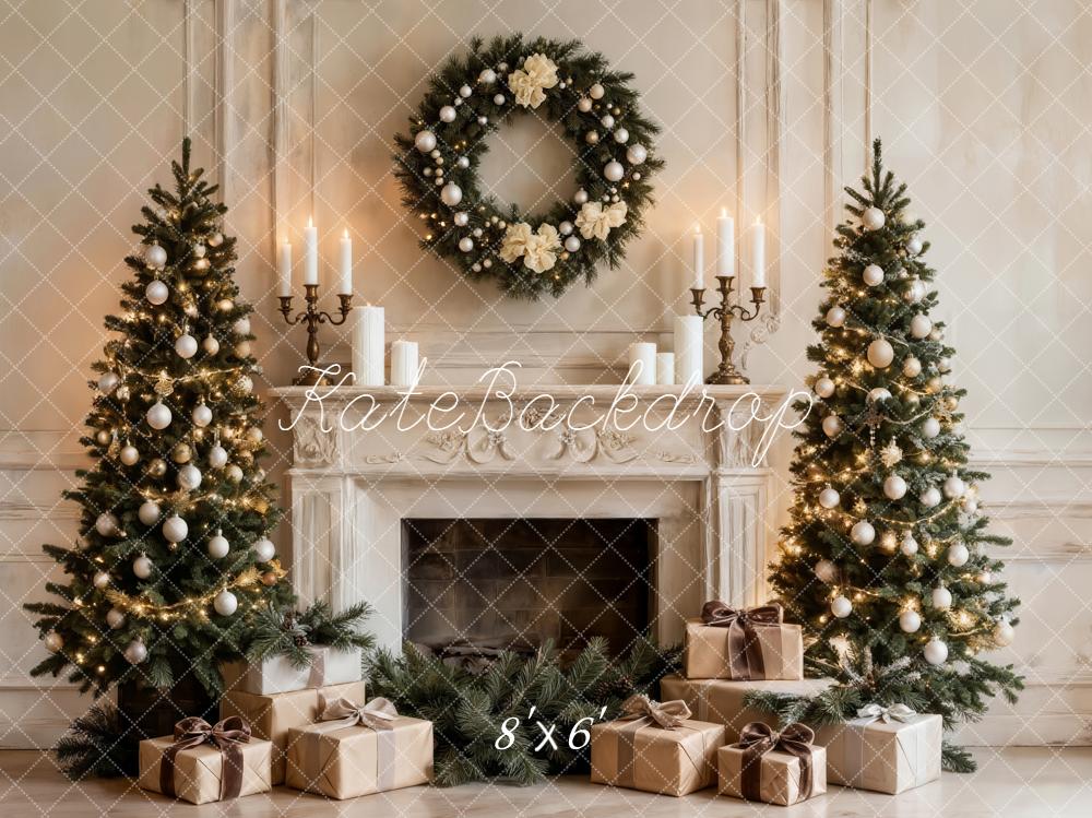 Kate Christmas Fireplace Trees Presents Fleece Backdrop Designed by Emetselch