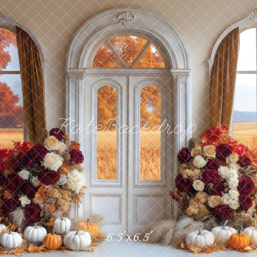 Kate Fall Pumpkins Arched Windows Backdrop Designed by Mini MakeBelieve - Kate Backdrop AU