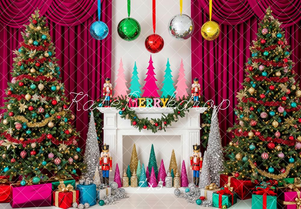 Kate Christmas Fireplace Nutcracker Trees Backdrop Designed by Patty Roberts