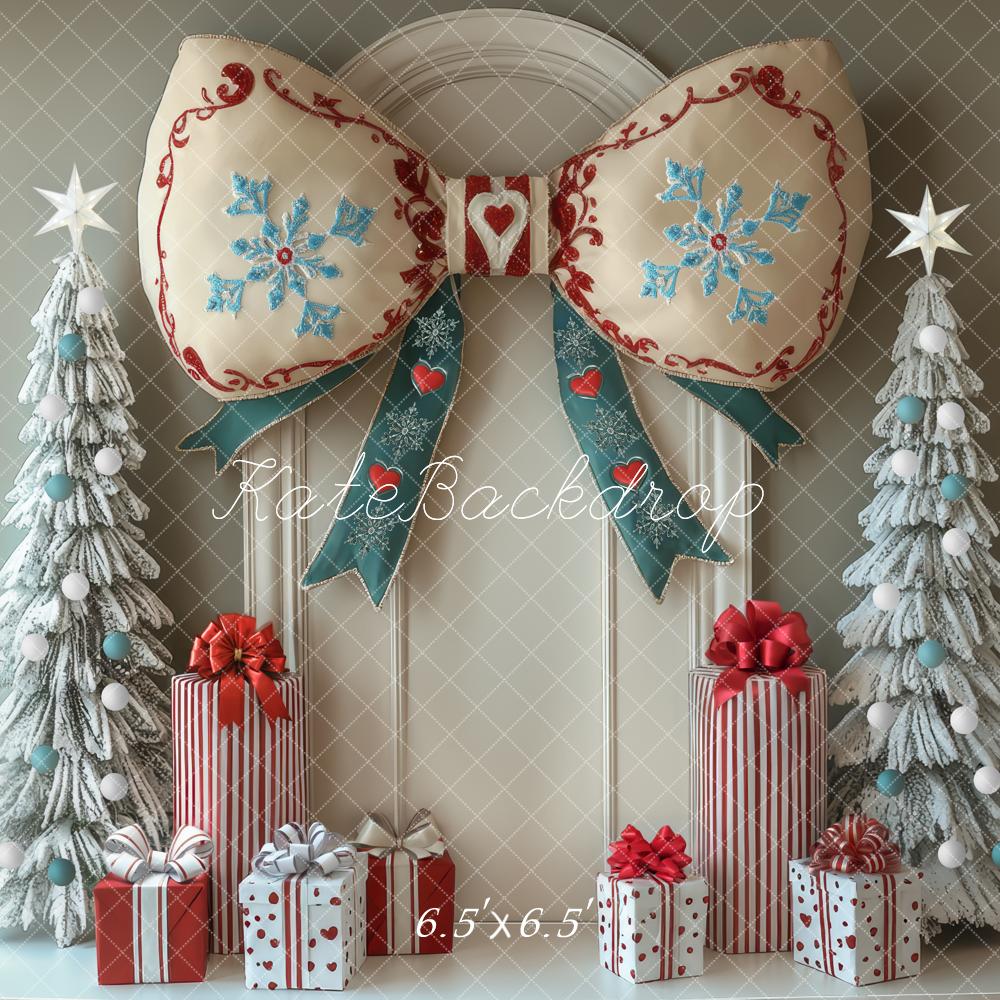 Kate Christmas Bow Snowy Trees Backdrop Designed by Mini MakeBelieve - Kate Backdrop AU