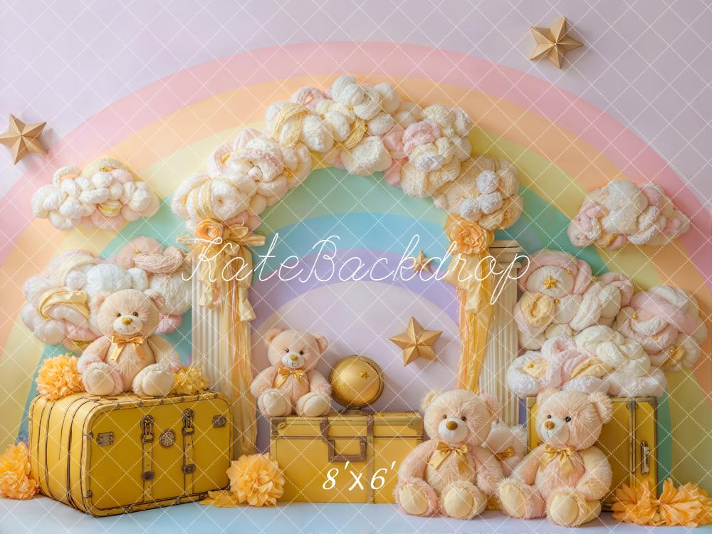 Kate Rainbow Clouds Teddy Bears Suitcases Backdrop Designed by Emetselch