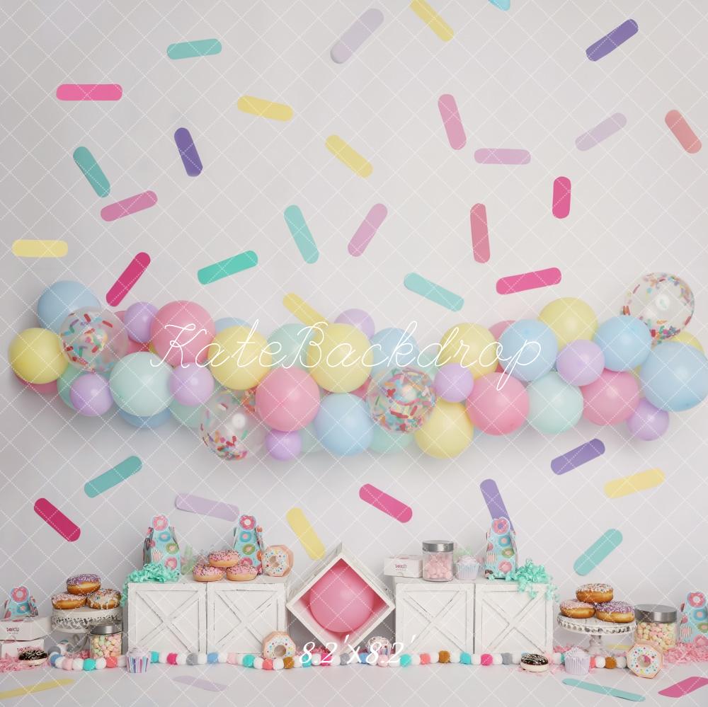 Kate Cake Smash Pastel Balloons Donuts Backdrop Designed by Melissa King