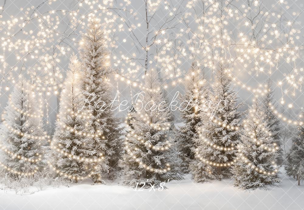 Kate Winter Snow Trees Lights Fleece Backdrop Designed by Emetselch