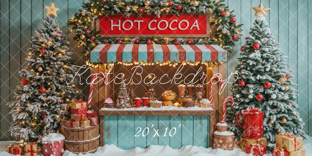 Kate Christmas Hot Cocoa Stand Snowy Trees Backdrop Designed by Emetselch