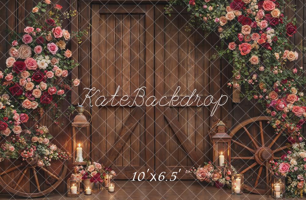 Kate Flower Wheels Rustic Door Fleece Backdrop Designed by Emetselch