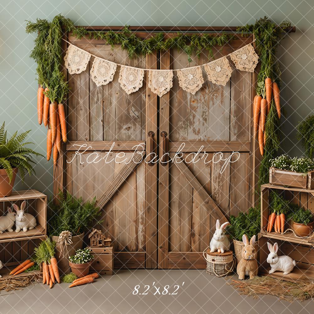 Kate Easter Bunny Barn Carrots Greenery Backdrop Designed by Emetselch