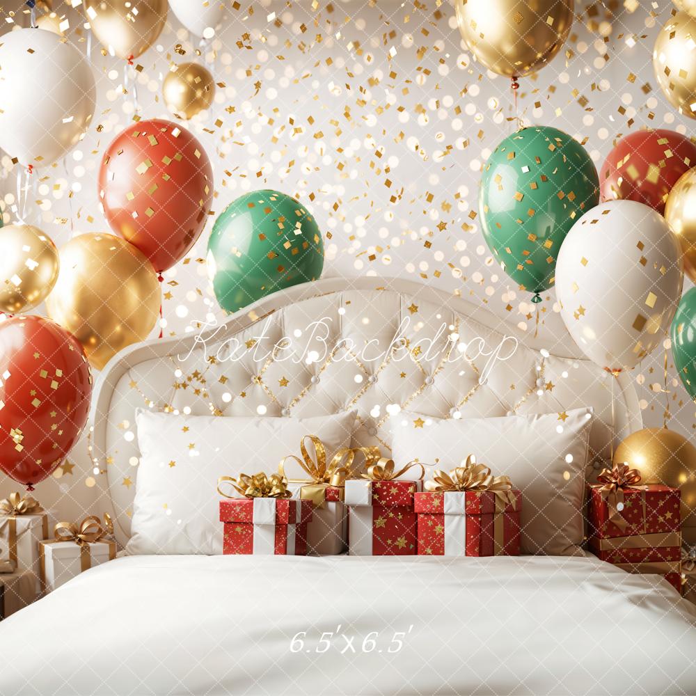 Kate Christmas Balloons Presents Bed Backdrop Designed by Emetselch - Kate Backdrop AU