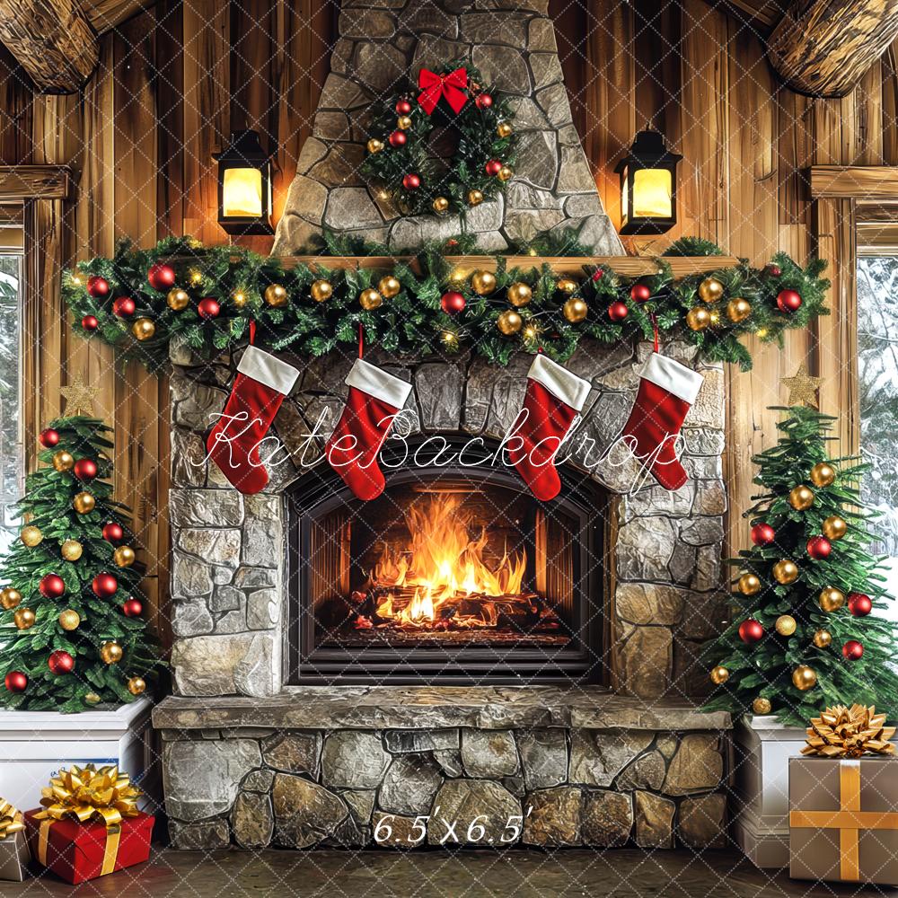 Kate Christmas Fireplace Stone Wall Backdrop Designed by Mini MakeBelieve - Kate Backdrop AU