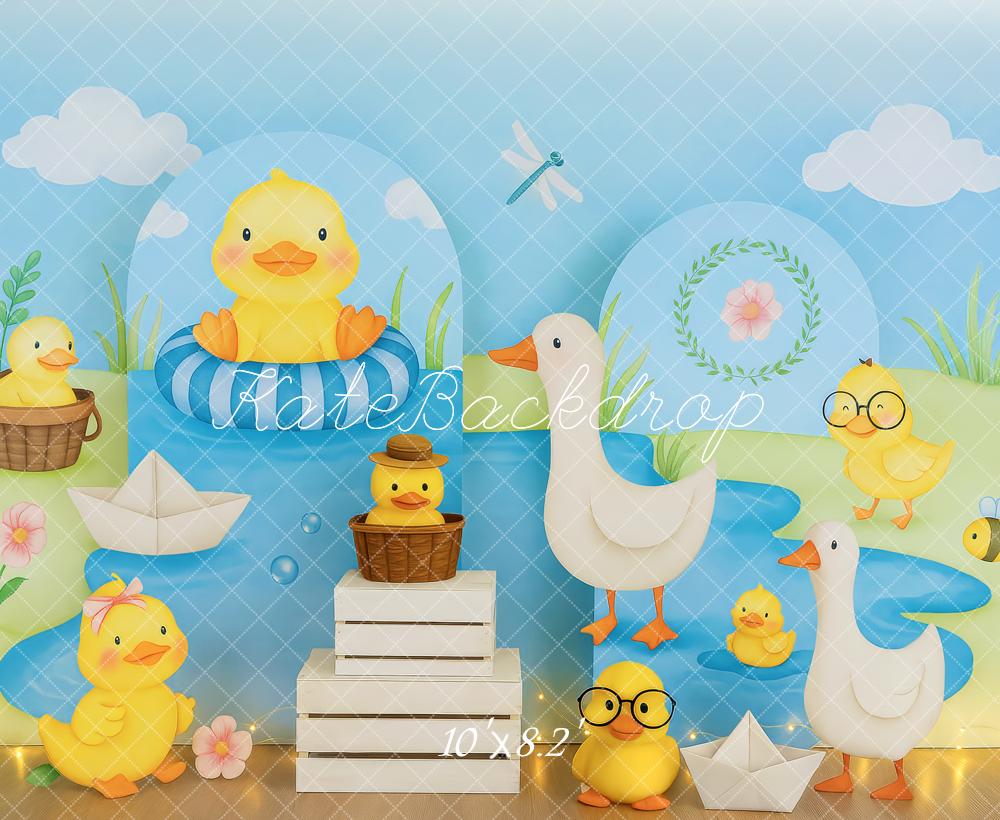 Kate Duck Family Pond Blue Backdrop Designed by Patty Roberts - Kate Backdrop AU