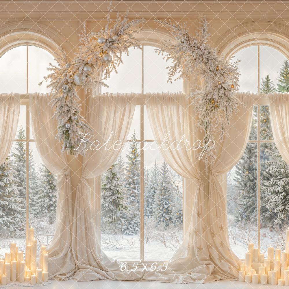 Kate Winter Window Snowy Candles Backdrop Designed by Emetselch - Kate Backdrop AU