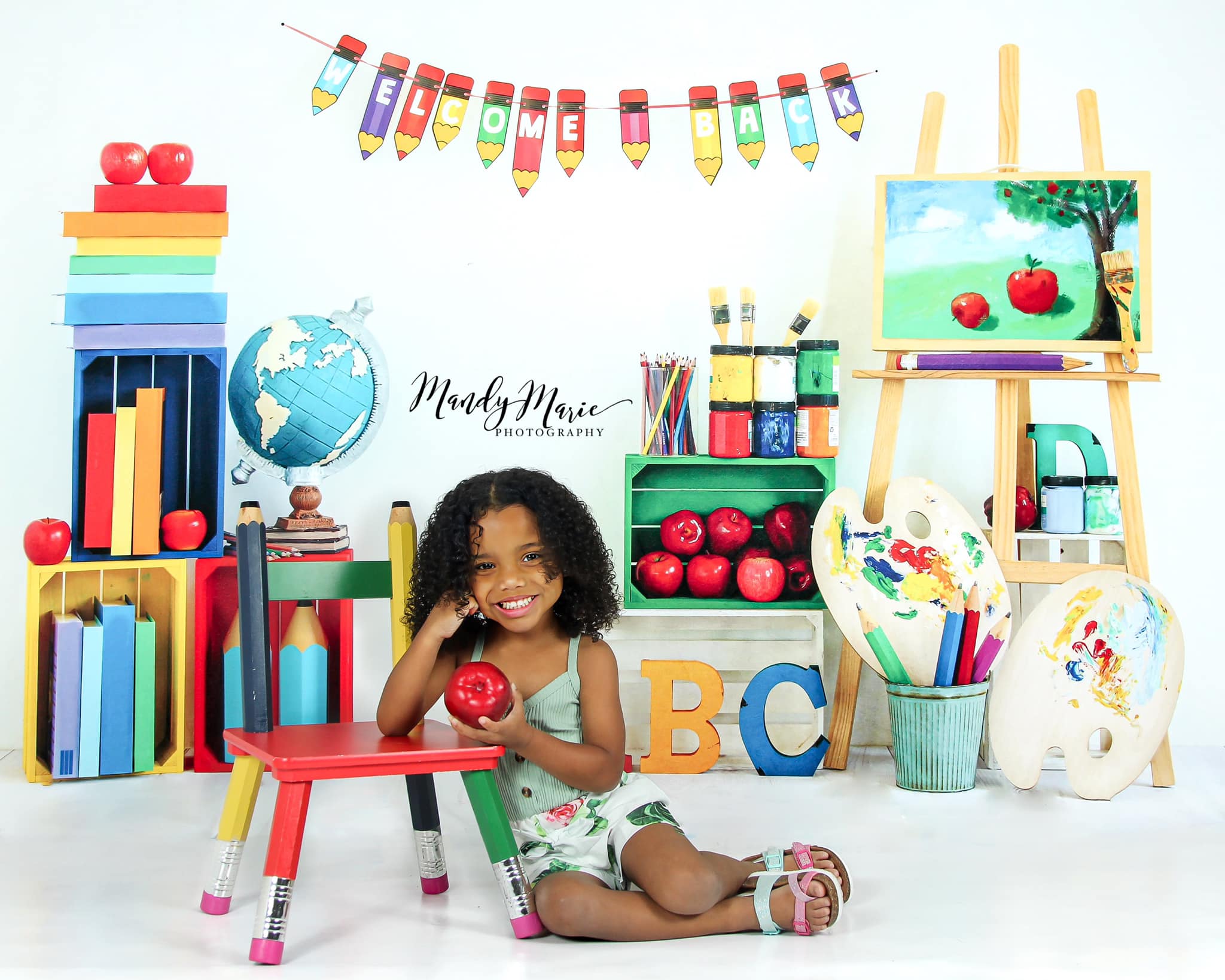 Kate Back to School Backdrop Retro Artist White Designed by Emetselch - Kate Backdrop AU