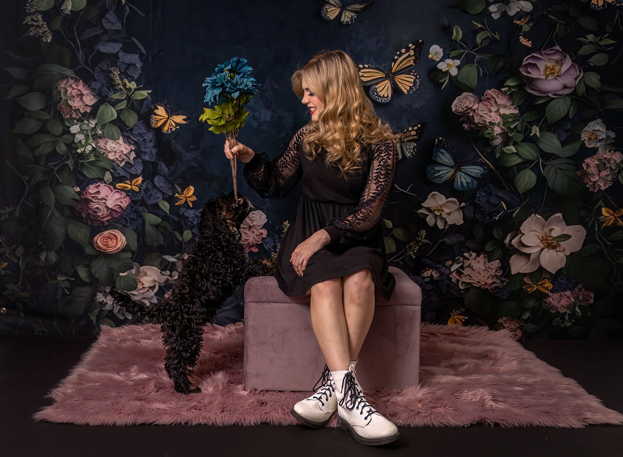 Kate Dark Floral Butterflies Backdrop Designed by Angela Marie Photography