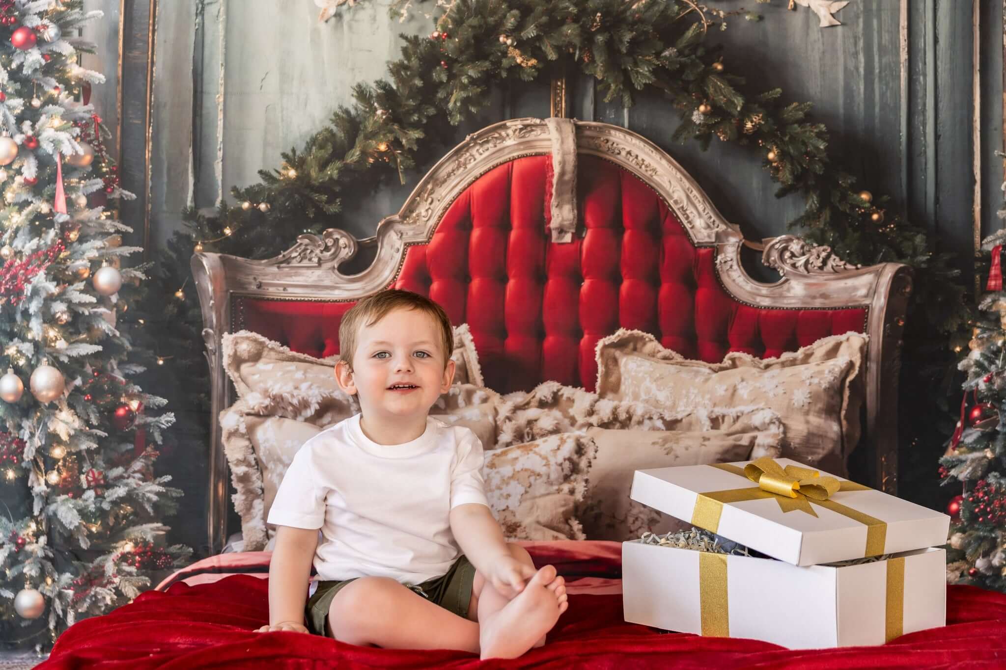 Kate Christmas Red Headboard Green Wall Tree Backdrop Designed by Emetselch - Kate Backdrop AU