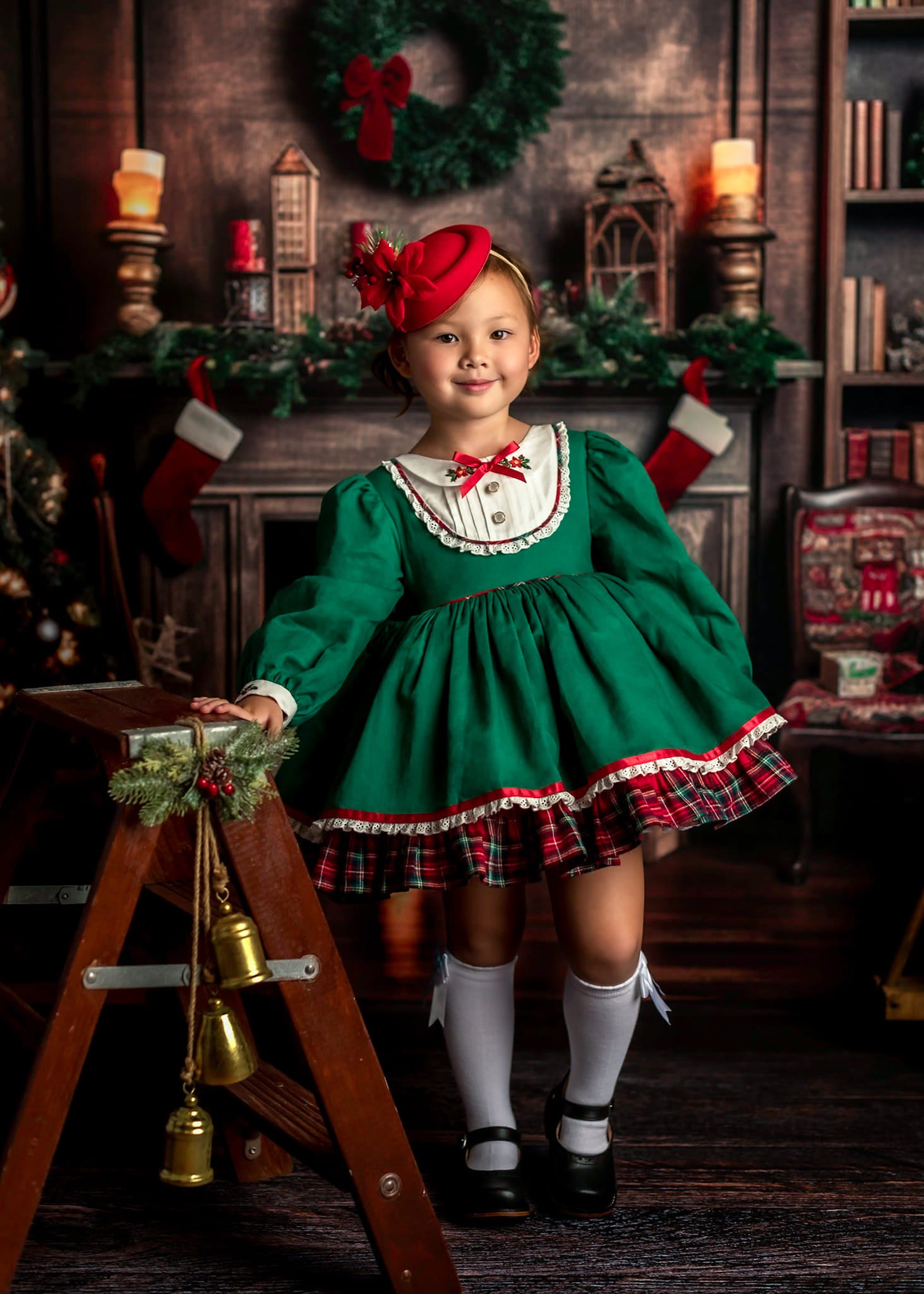 Kate Christmas Tree Fireplace Backdrop+Dark Wood Barn Rubber Floor Mat - Kate Backdrop AU