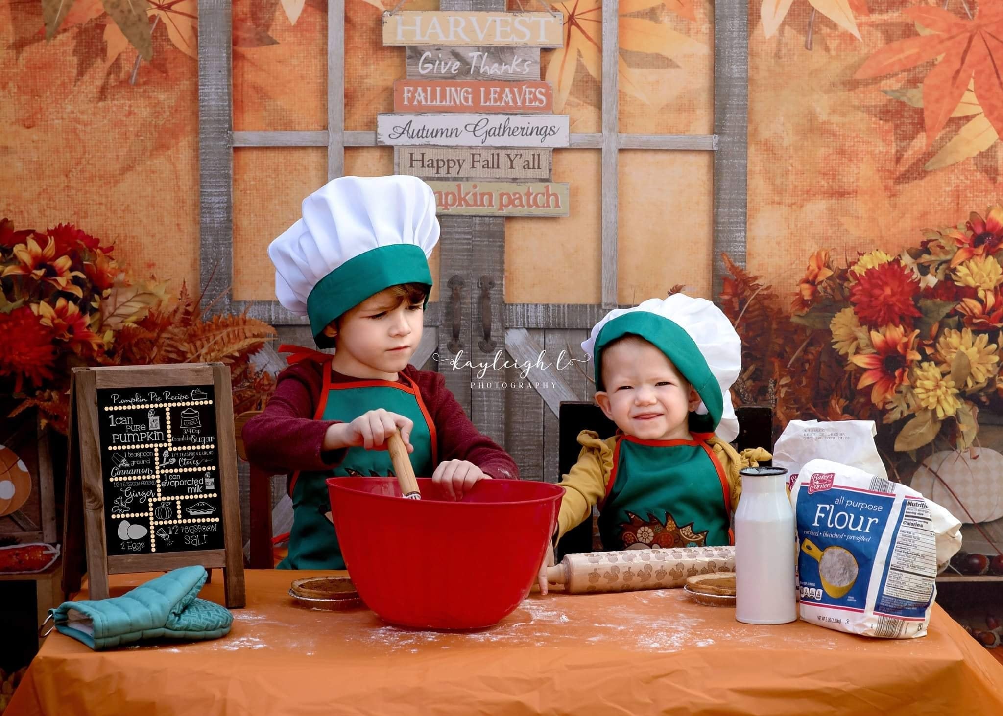 Kate Autumn Leaves with Pumpkins Thanksgiving Backdrop - Kate Backdrop AU