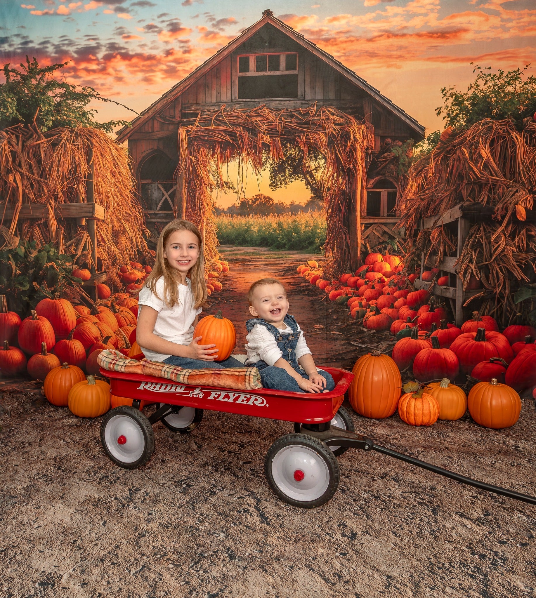 Kate Autumn Pumpkin Manor Backdrop +Brown Soil Floor Backdrop for Photography