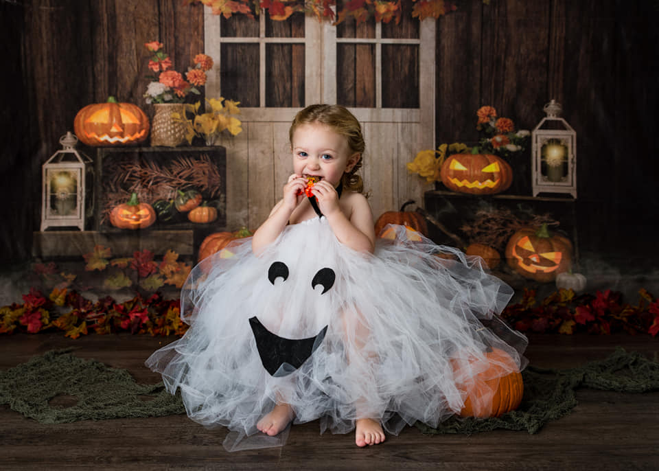 Kate Autumn/Thanksgiving Pumpkins Lights Backdrop Designed by Jia Chan Photography