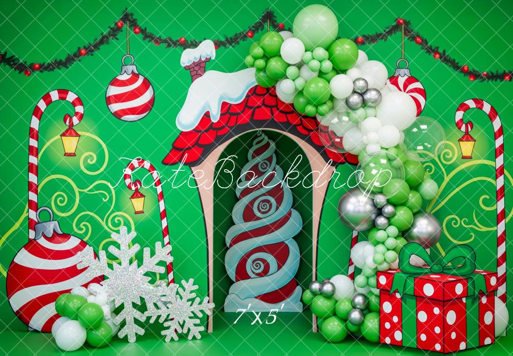 Kate Christmas Candy Cane Green Balloons Backdrop Designed by Patty Roberts