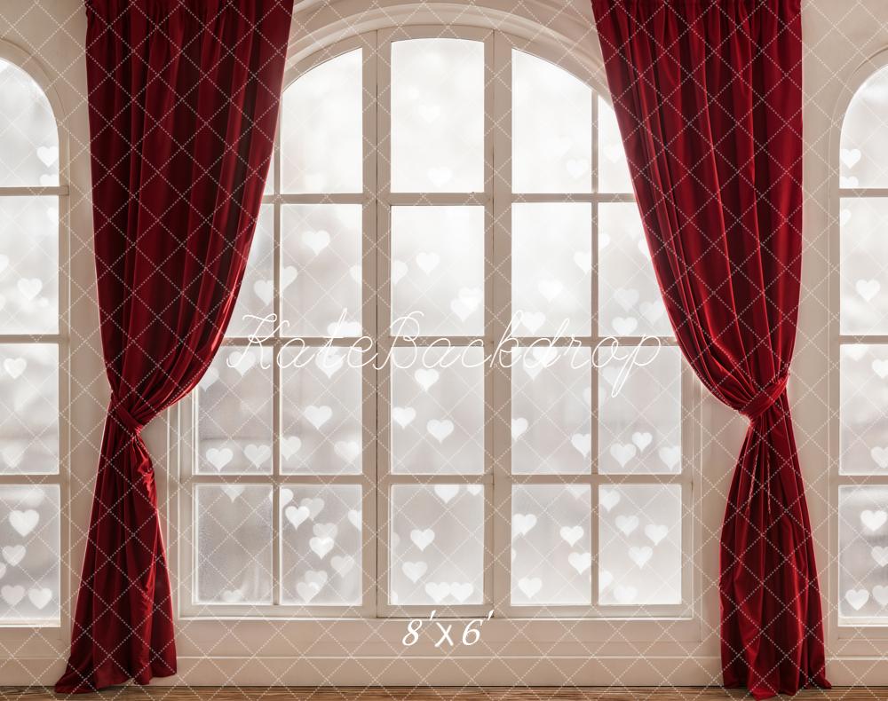 Kate Window Red Curtains Fleece Backdrop Designed by Chain