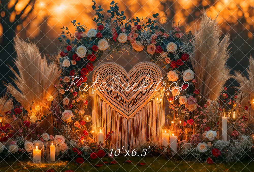 Kate Flower Arch Heart Pampas Candlelight Fleece Backdrop Designed by Emetselch