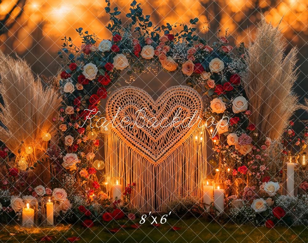 Kate Flower Arch Heart Pampas Candlelight Fleece Backdrop Designed by Emetselch