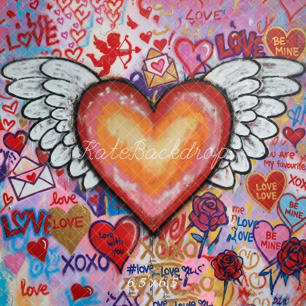 Kate Valentine Heart Wings Graffiti Colorful Backdrop Designed by Chain