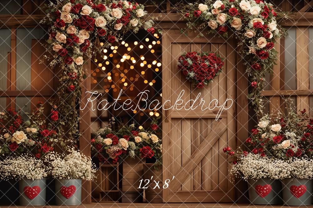 Kate Flower Wooden Door Heart Bokeh Backdrop Designed by Emetselch