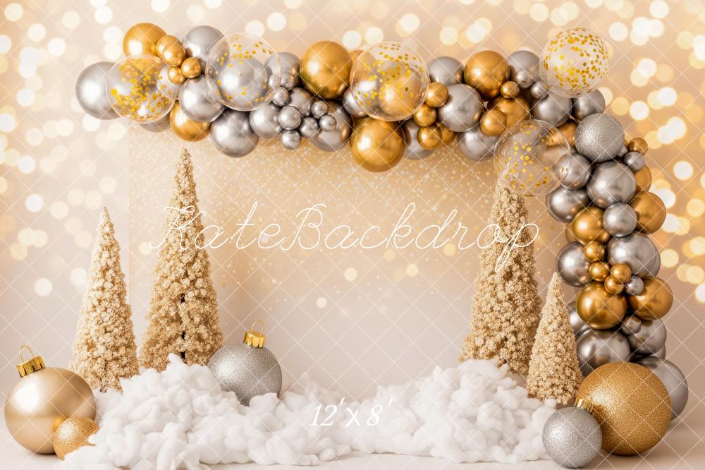 Kate Christmas Gold Silver Balloons Trees Backdrop Designed by Patty Roberts