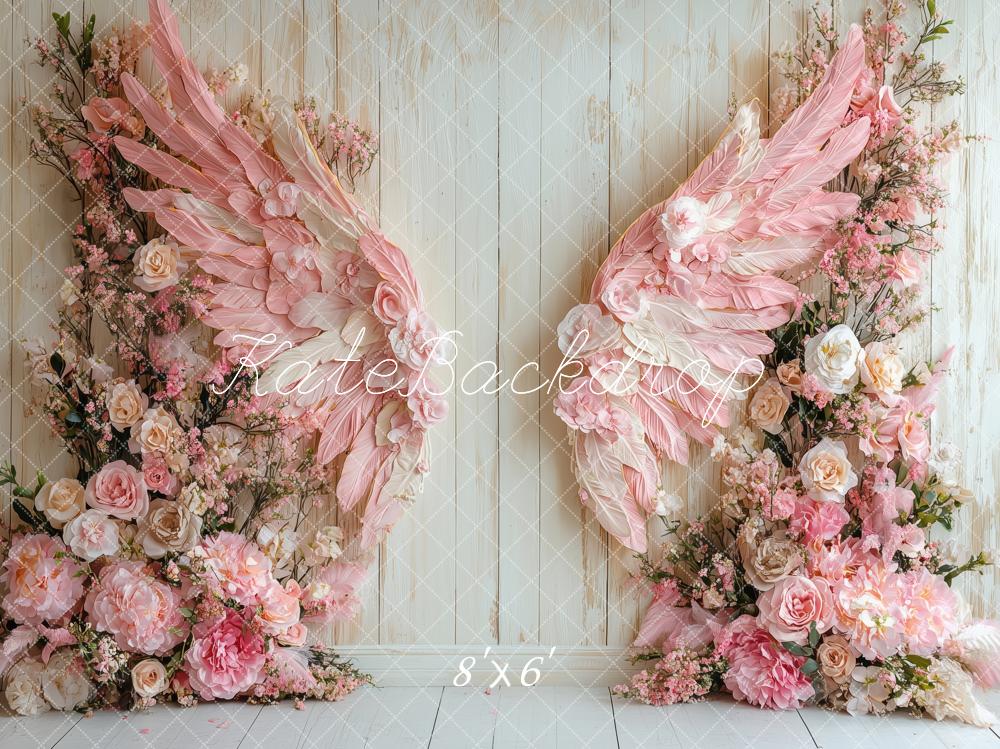 Kate Pink Angel Wings Flowers Backdrop Designed by Patty Roberts - Kate Backdrop AU