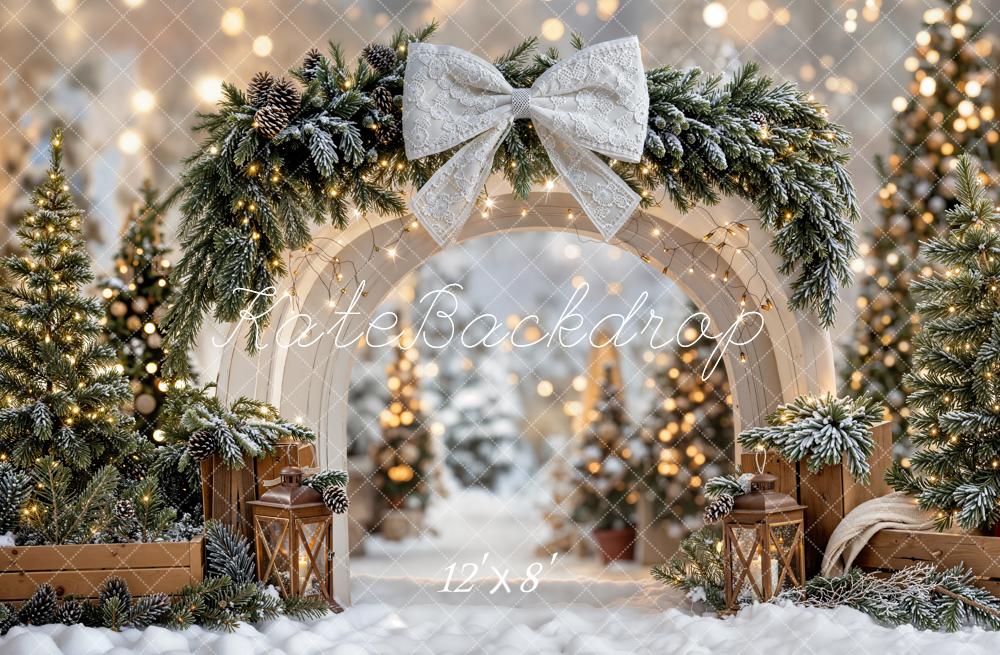 Kate Christmas Arch Snow Bow Fleece Backdrop Designed by Emetselch - Kate Backdrop AU