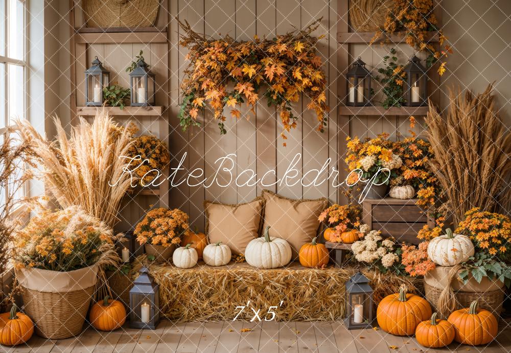Kate Fall Pumpkins Hay Backdrop Designed by Emetselch