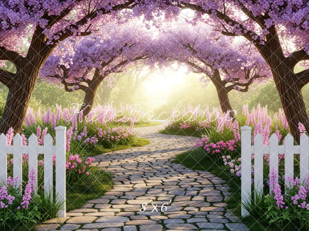 Kate Cherry Blossom Trees Cobblestone Path Backdrop Designed by Patty Roberts