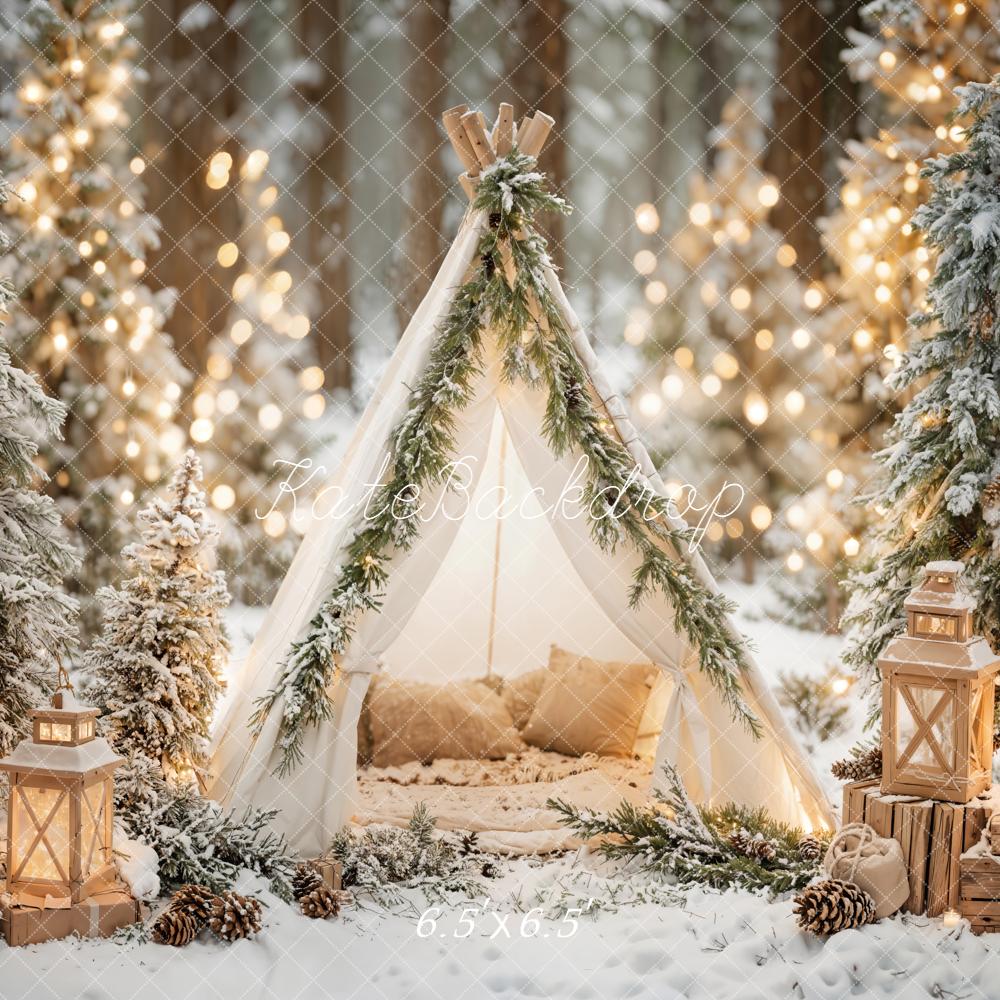 Kate Winter Tent Snowy Trees Backdrop Designed by Emetselch