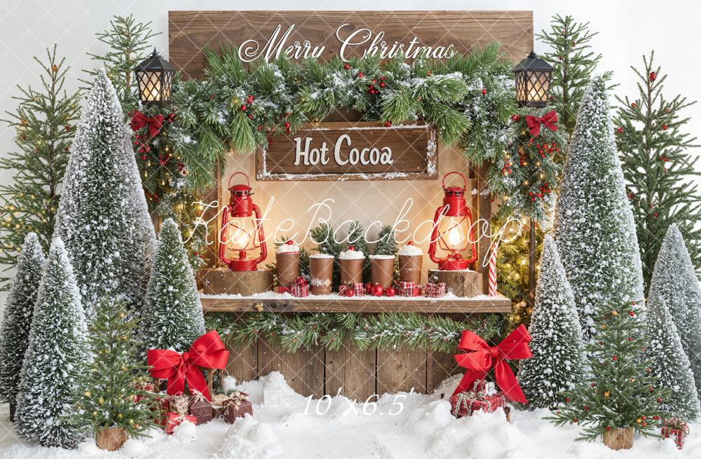 Kate Christmas Hot Cocoa Stand Snowy Trees Backdrop Designed by Emetselch - Kate Backdrop AU