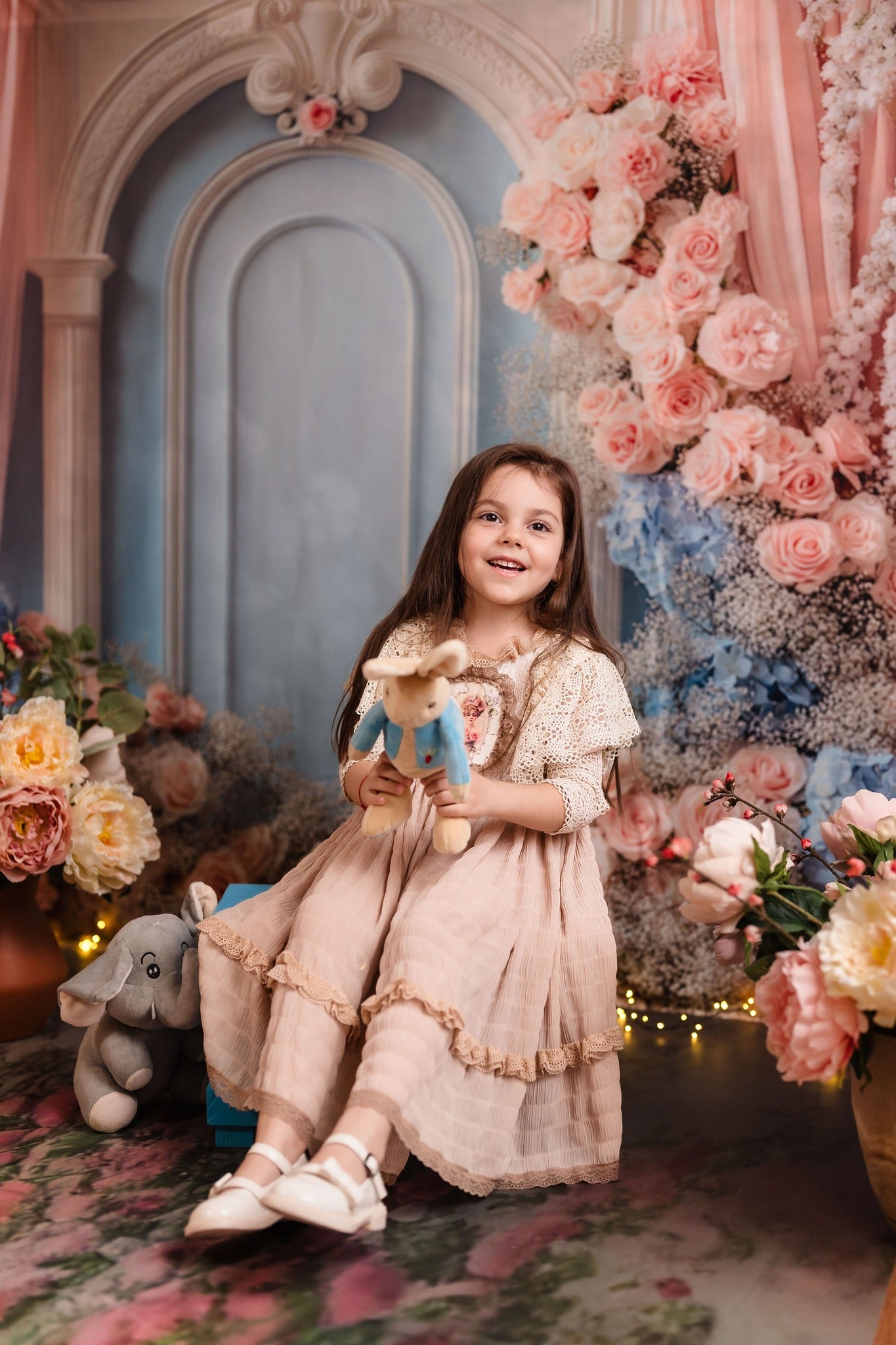 Kate Dreamy Floral Arch Pink Blue Backdrop Designed by Mini MakeBelieve