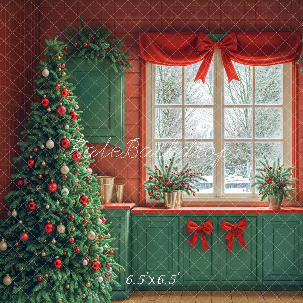Kate Christmas Tree Window Green Cabinets Backdrop Designed by Emetselch - Kate Backdrop AU
