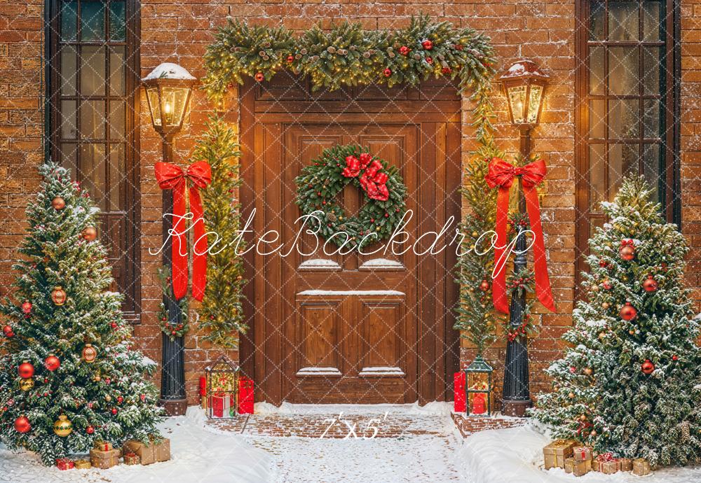 Kate Christmas Door Wreath Trees Backdrop Designed by Emetselch - Kate Backdrop AU