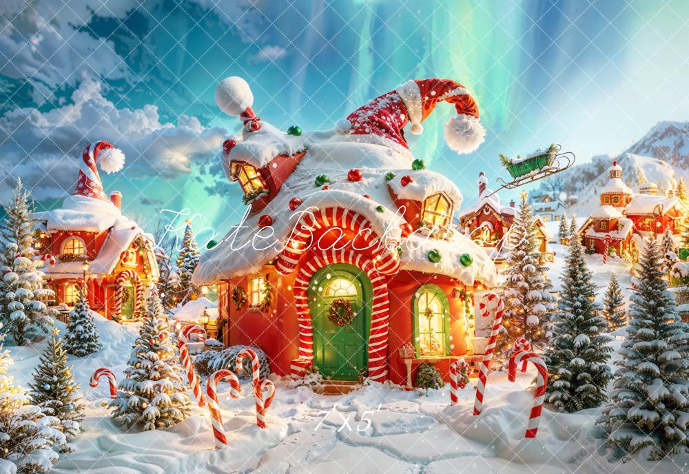 Kate Christmas Elf House Candy Cane Snow Backdrop Designed by Chain