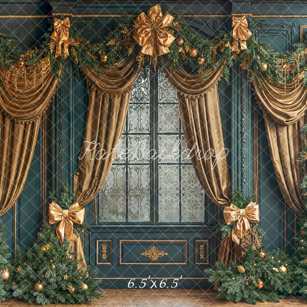 Kate Christmas Gold Curtains Window Garland Backdrop Designed by Emetselch