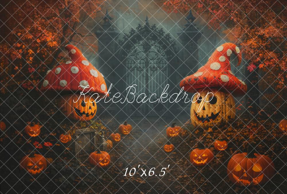 Kate Halloween Pumpkins Mushroom Gate Fleece Backdrop Designed by Chain